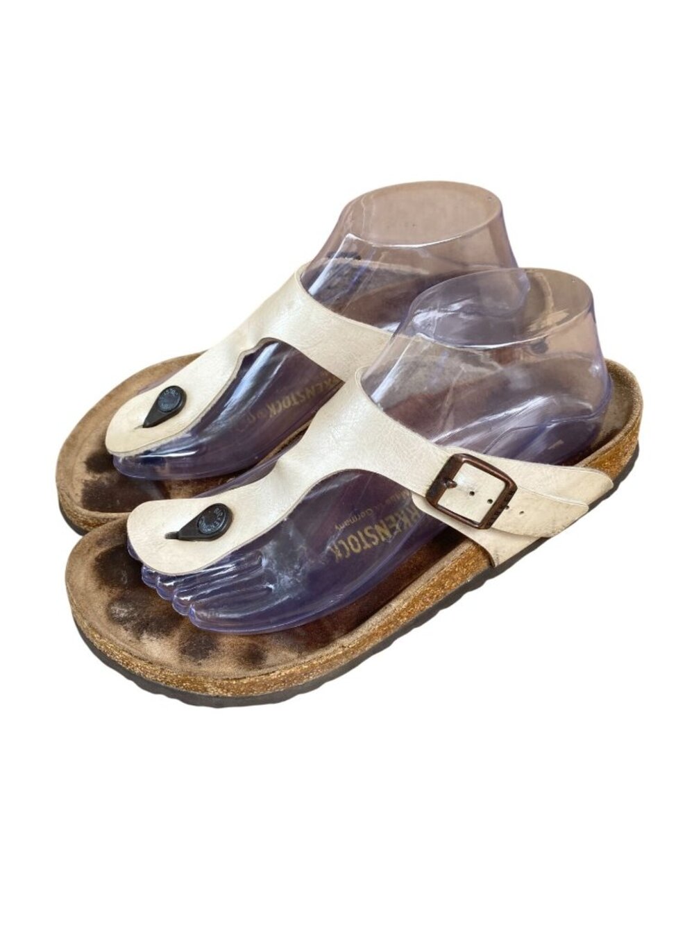 Birkenstock White Gizeh Sandals Womens Size 39 EU US 8-8.5 Leather Cork Comfy